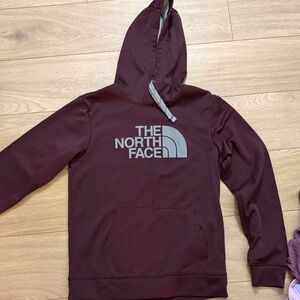 The North Face Maroon Hoodie with Silver Accents